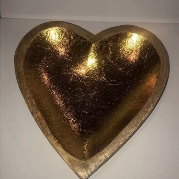 Bloomingville Mango Wood Heart Bowl W/ Gold Leaf Design - Picture 4 of 6
